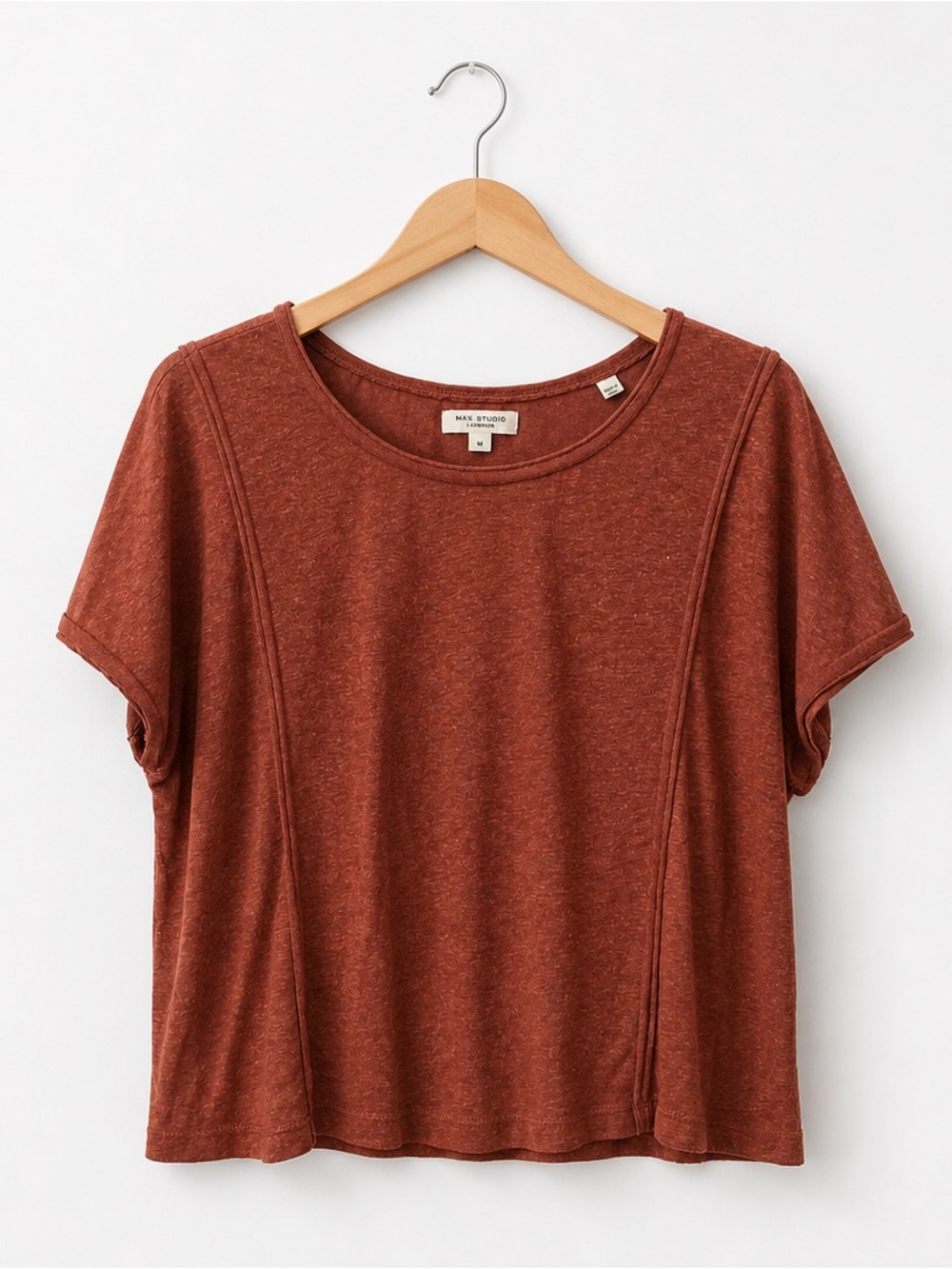 Max Studio Rust Short Sleeve Crewneck Lightweight Linen Blend Top Size M NWT